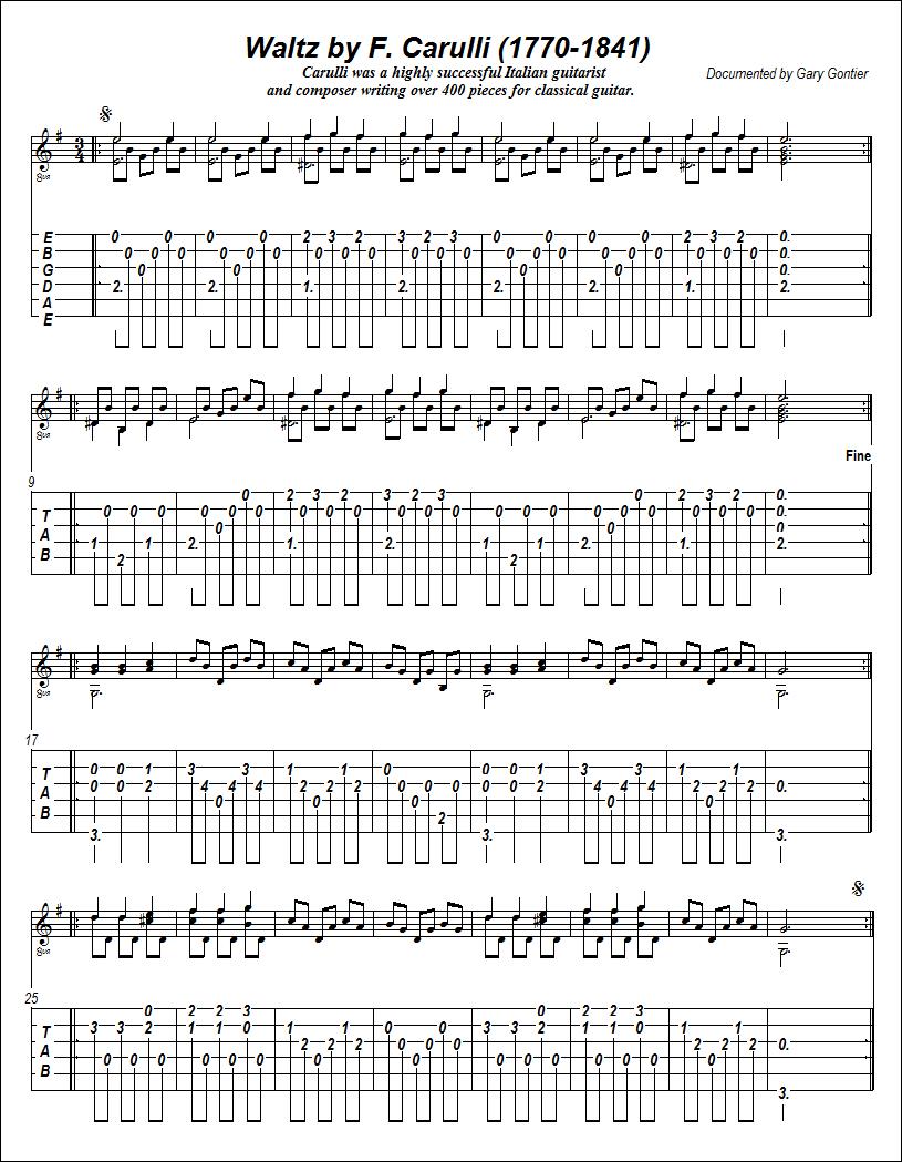 Waltz by F. Carulli The Music Of Gary Gontier